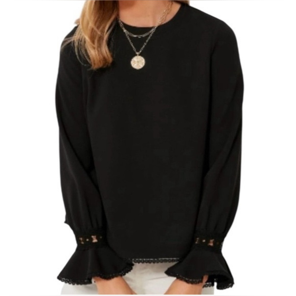 Pomander Place Black Palmer Bell Sleeve Blouse